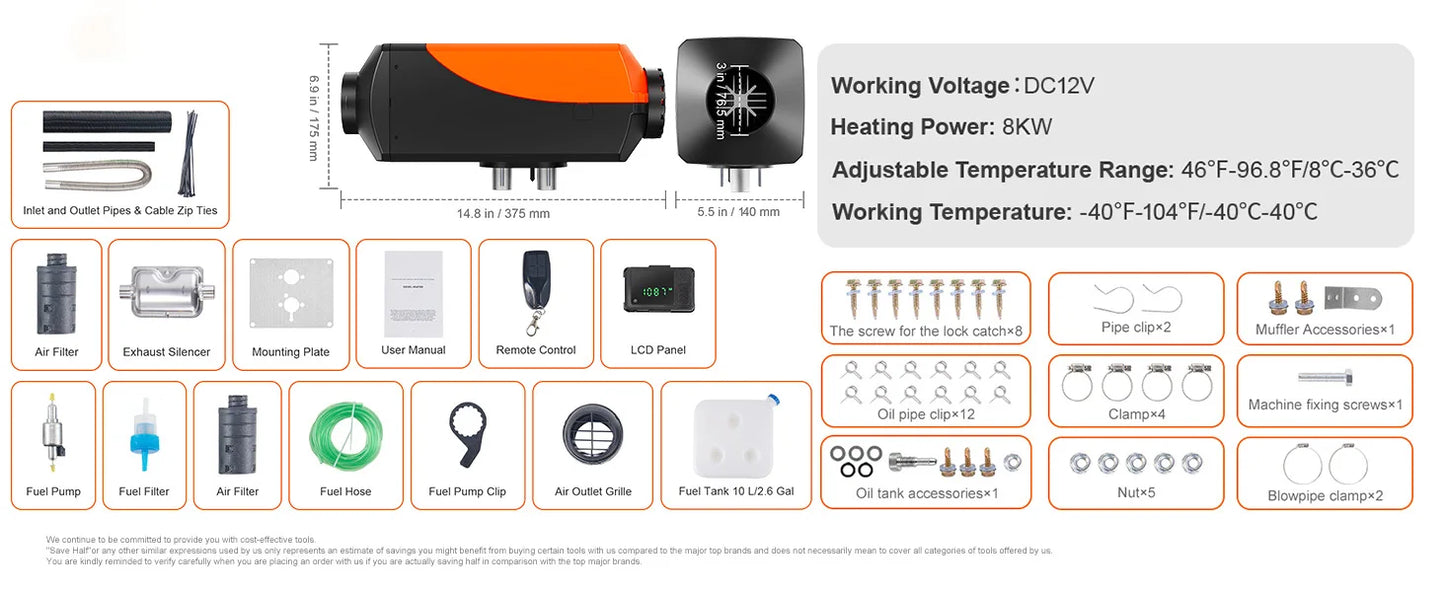 SucceBuy 8KW Diesel Air Heater Bluetooth LCD Display Portable
