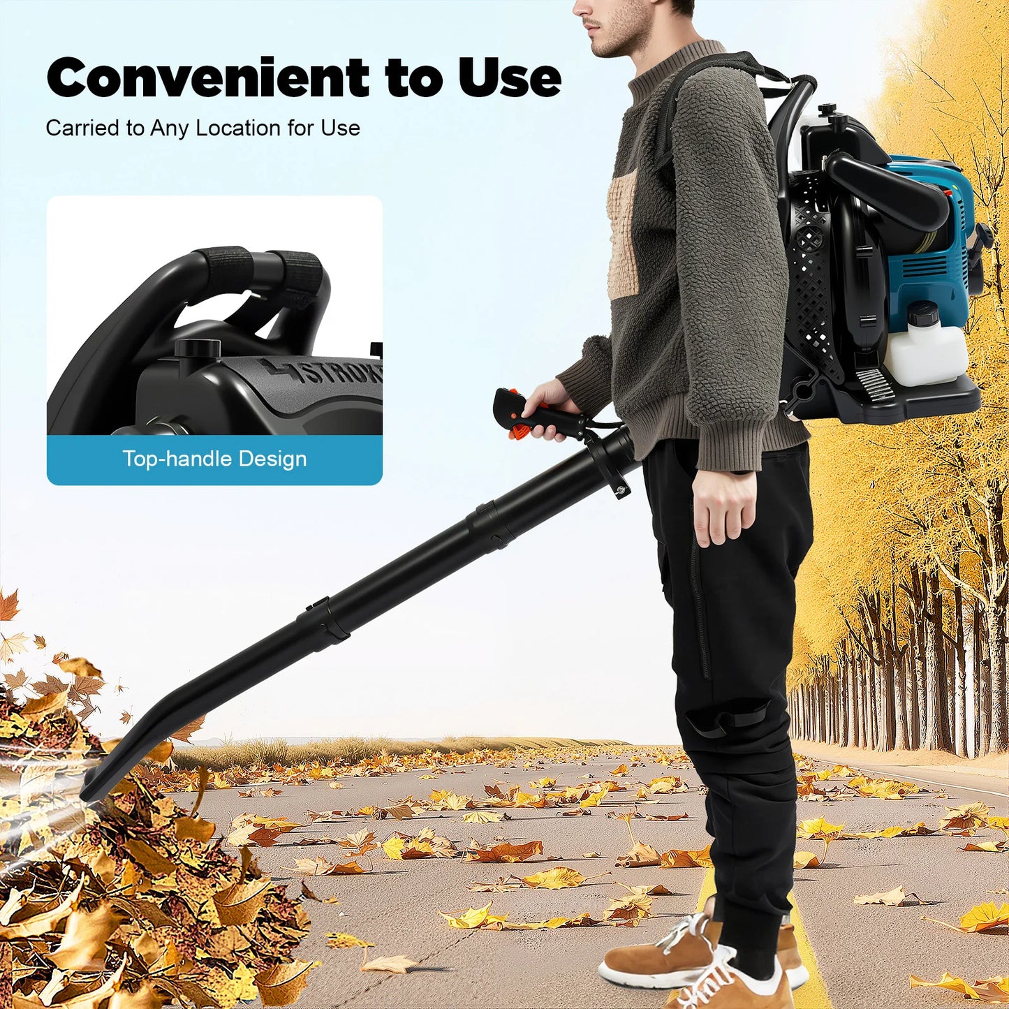 Bymaocar Backpack Leaf Blower 75.6cc 4-Stroke Gas Engine for Yard Debris