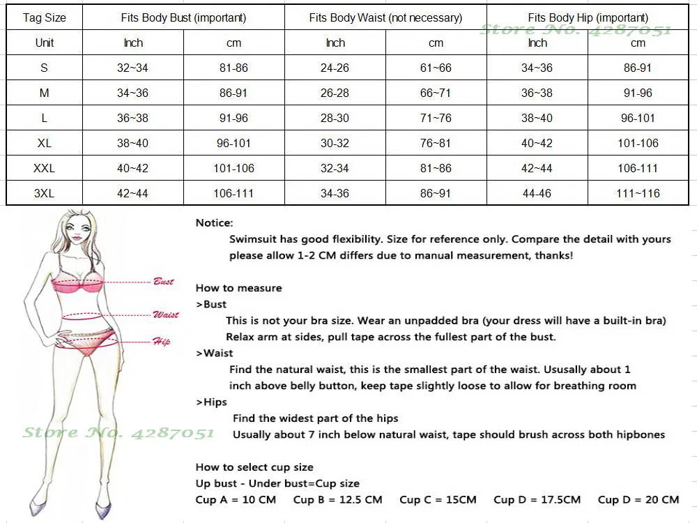 Underwire Push Up Women's Two Piece Bikini Swimsuit Chains Print