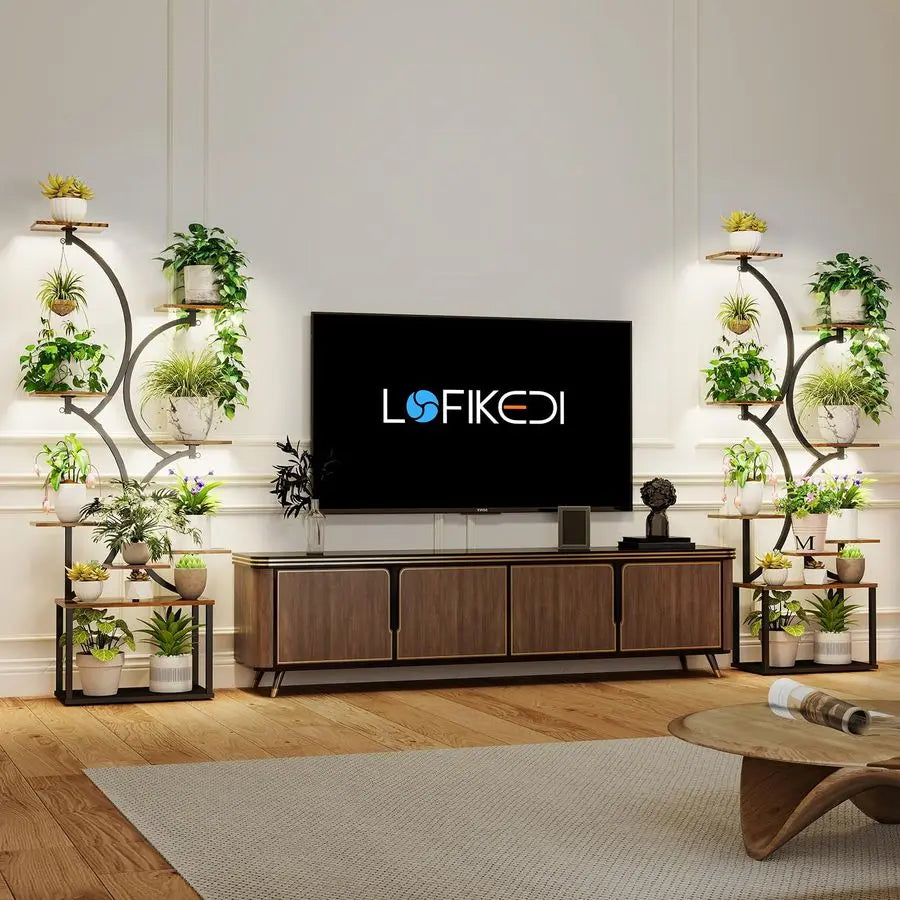 Indoor Plant Stand With Grow Lights S Shaped Rustic Wood