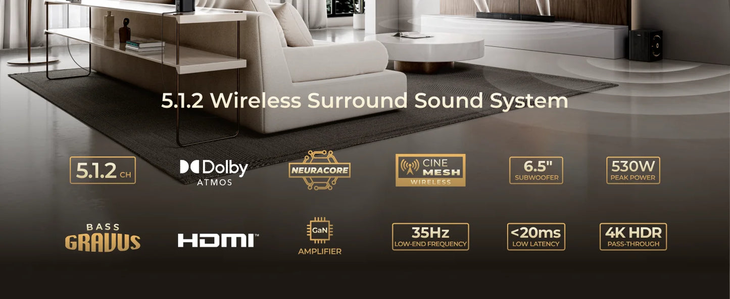 ULTIMEA Skywave X40 5.1.2ch Wireless Surround Sound System Dolby Atmos
