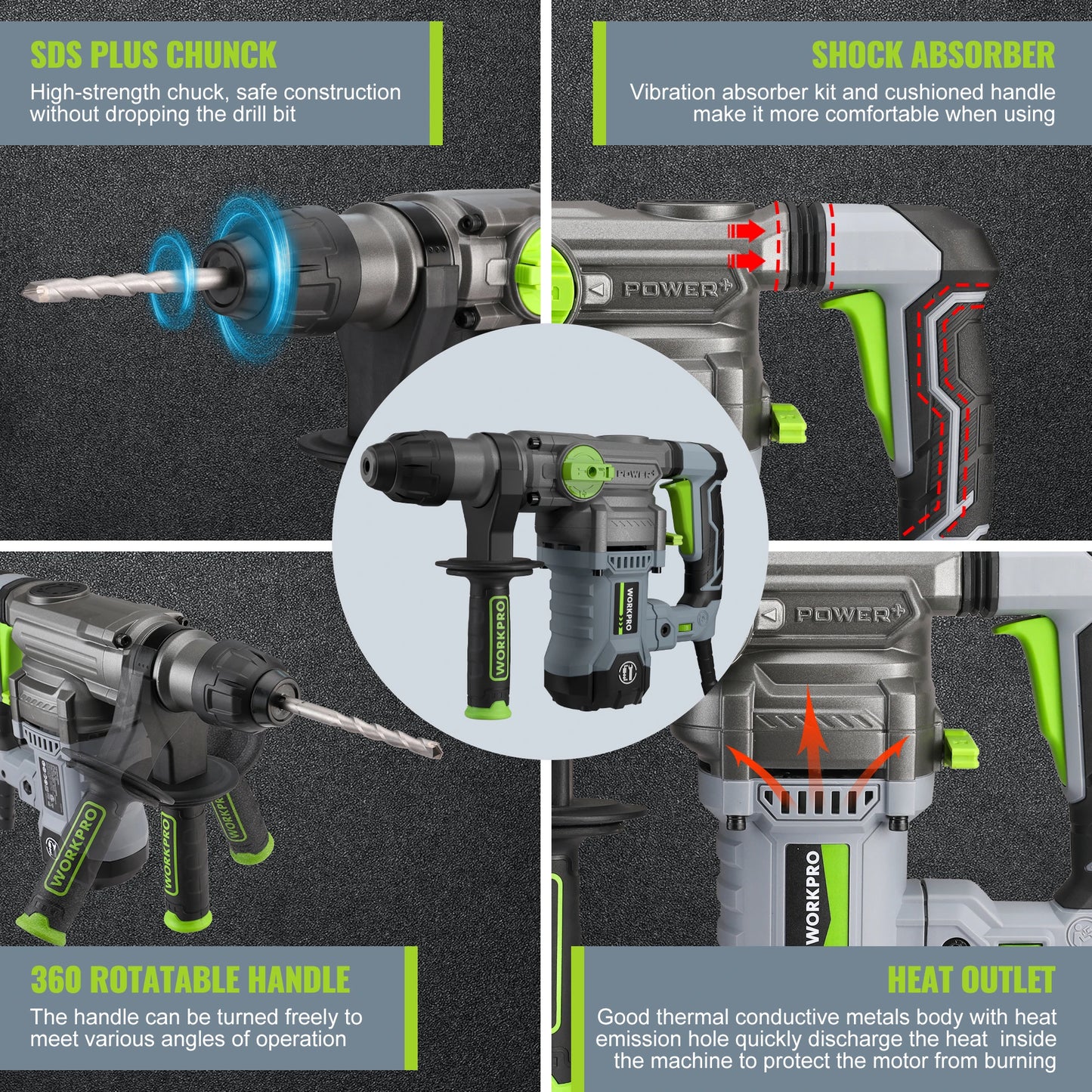 WORKPRO Heavy Duty Rotary Hammer Drill for Concrete
