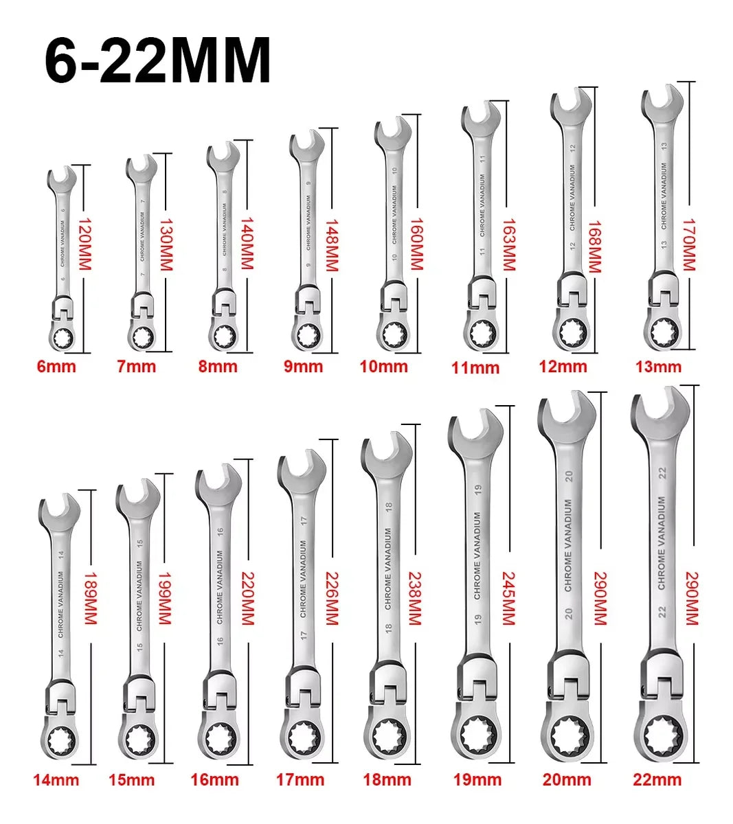 WOZOBUY 16Pcs Premium Flex Head Ratcheting Wrench Set Storage