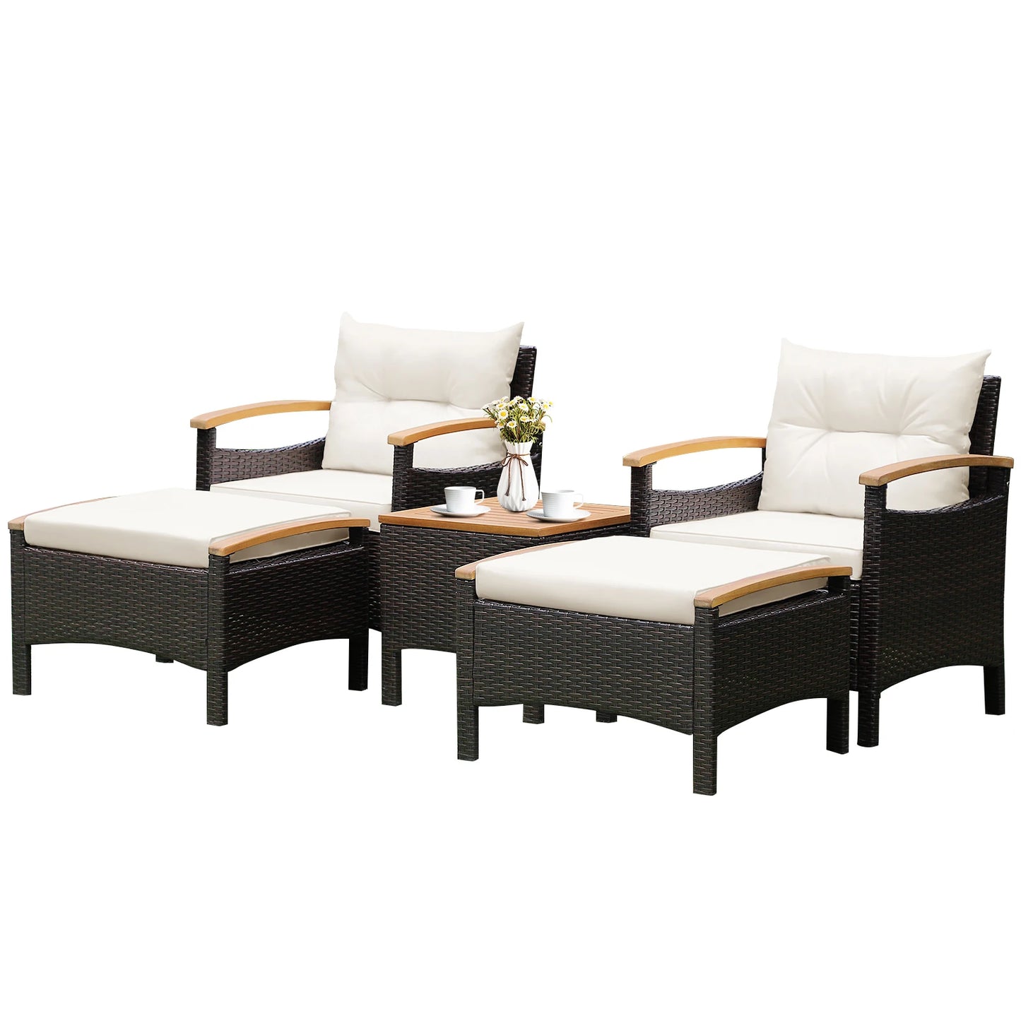 HOMASIS 5-Piece Patio Rattan Furniture Set With Wood Top Table