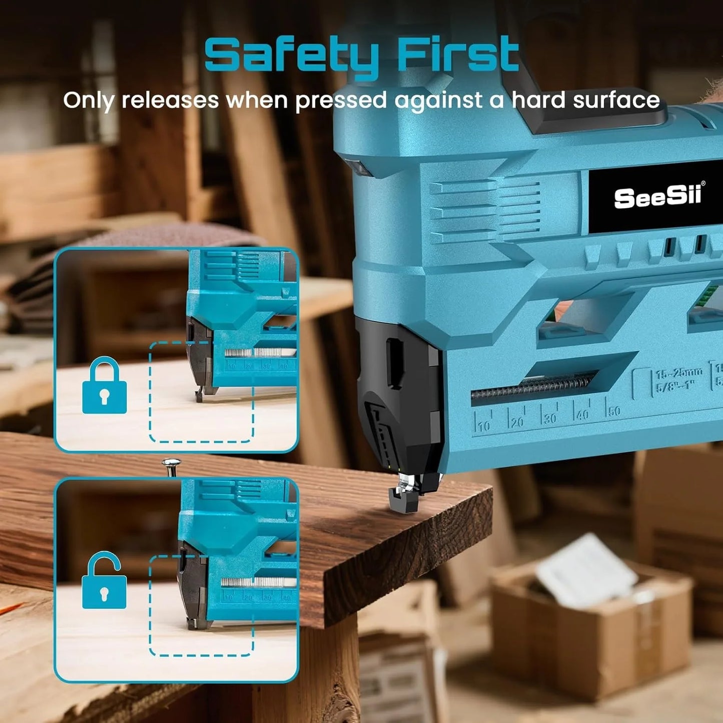 Seesii Cordless Brad Nailer With 1000 Nails And 2 Batteries