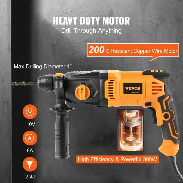 SDS Plus 1 Inch Rotary Hammer Drill 8 Amp Demolition