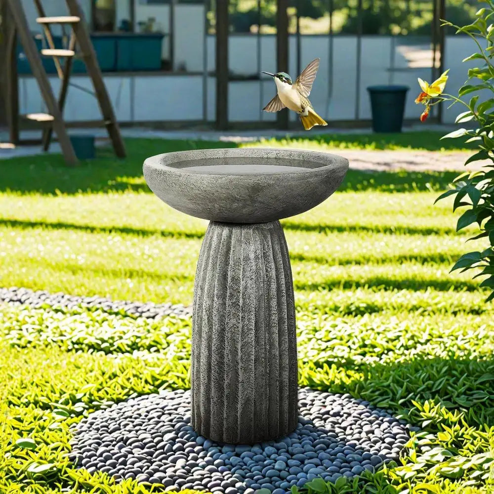 Bird Bath Outdoor Concrete Pedestal Garden Decor For Yard