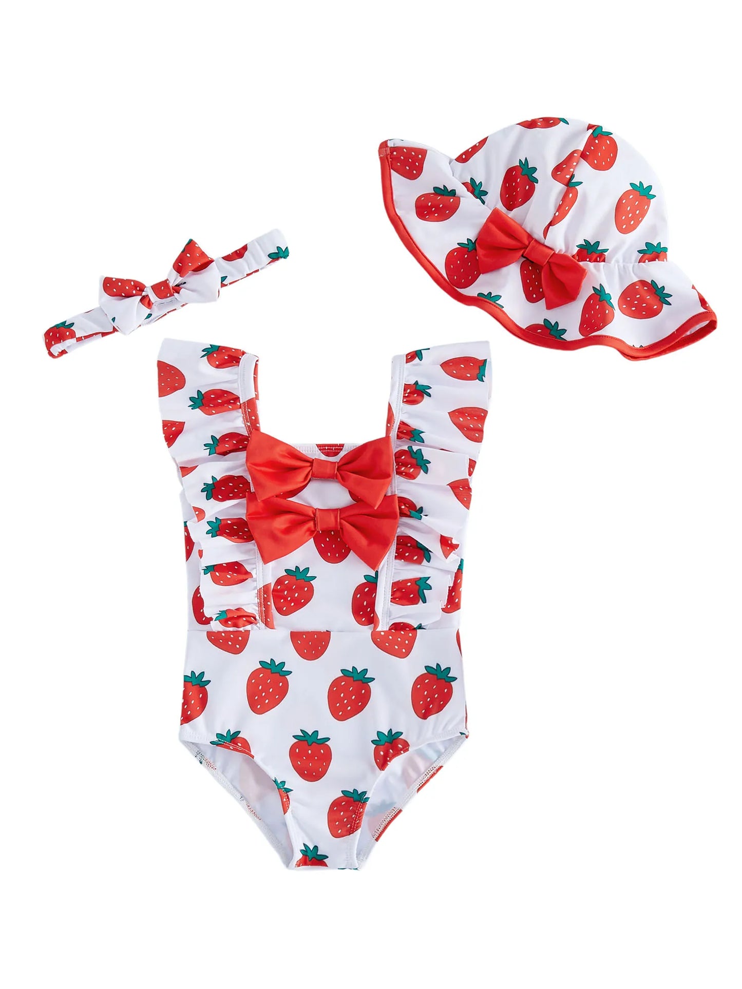 Baby Girls Ruffle Trim Swimsuit With Floral Print Beach Set