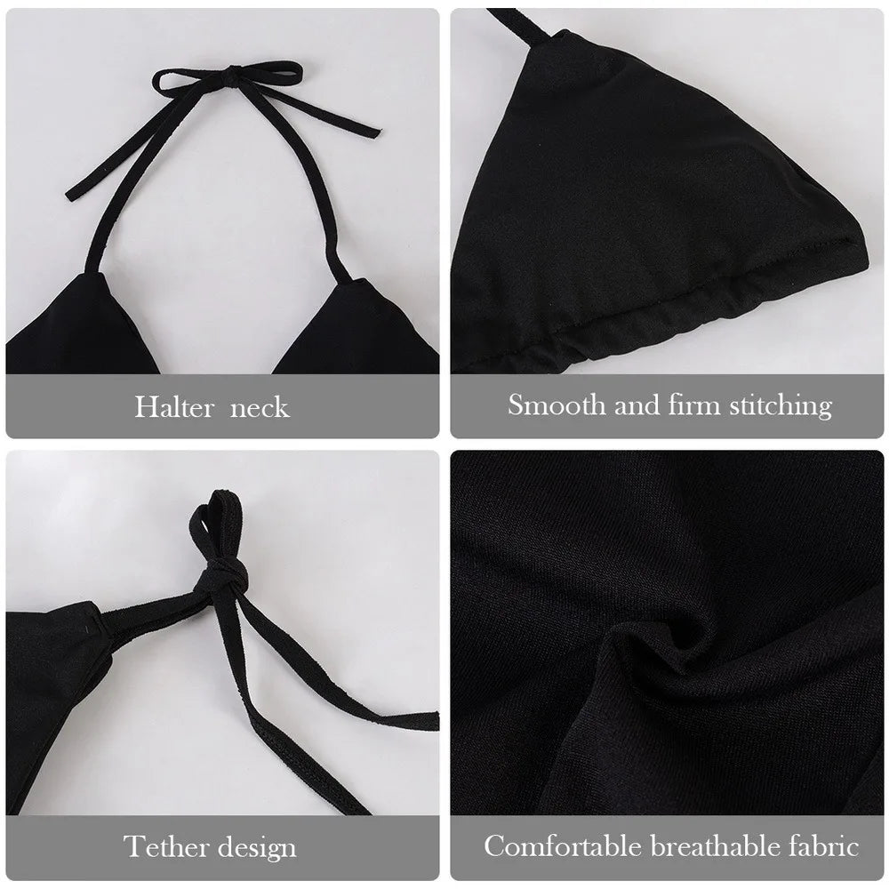 Women Halter Bikini Set Two Piece Solid Swimwear For Summer