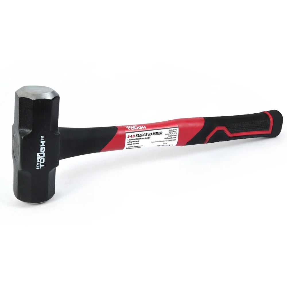4 lb Sledge Hammer Fiberglass Handle Comfort Grip Double Injected Carbon Steel Head Heat Treated Drop Forged Home Improvement