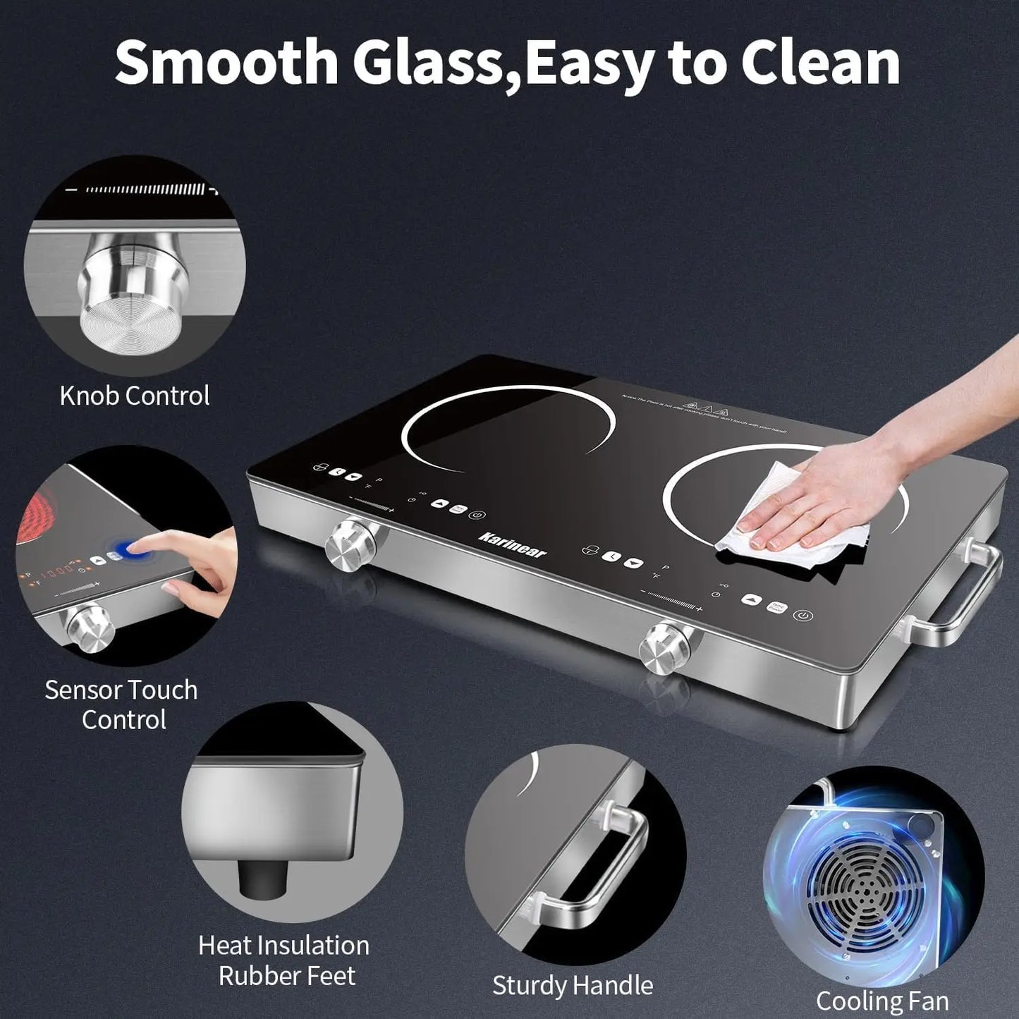Karinear Ceramic 2 Zone Electric Hob 3200W With Safety Lock