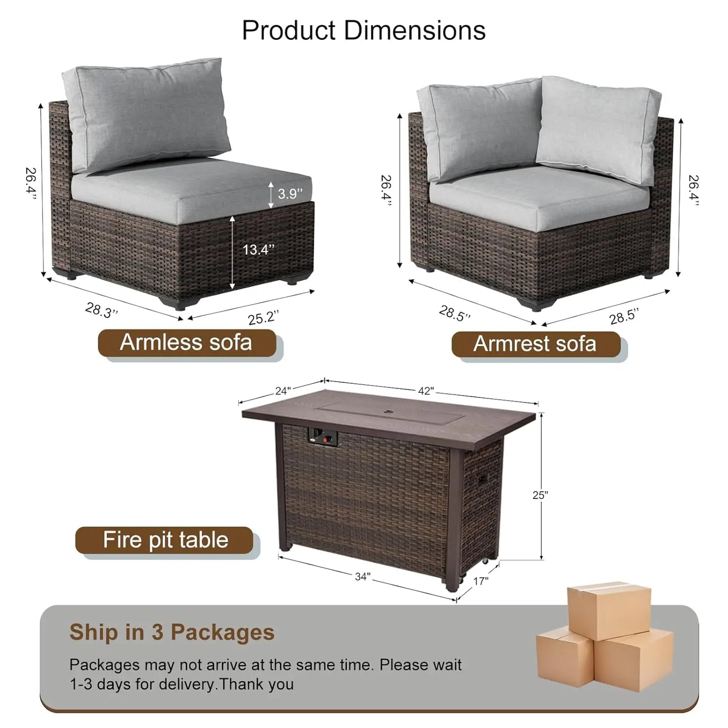 XIAOLANG 7-Piece Outdoor Patio Sectional Sofa Set With Firepit Table