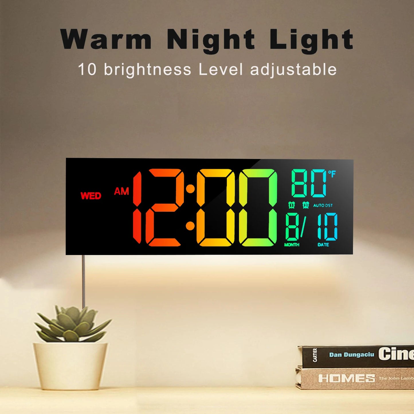 Digital Wall Clock With Large LED Display And Remote Temperature