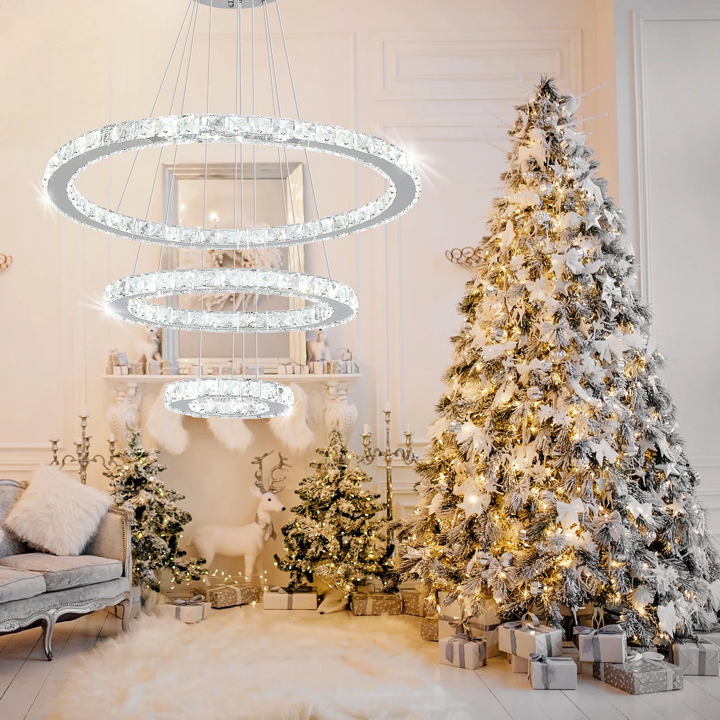 VETRULUS Crystal Ceiling Chandelier Three Ring Pendant Light