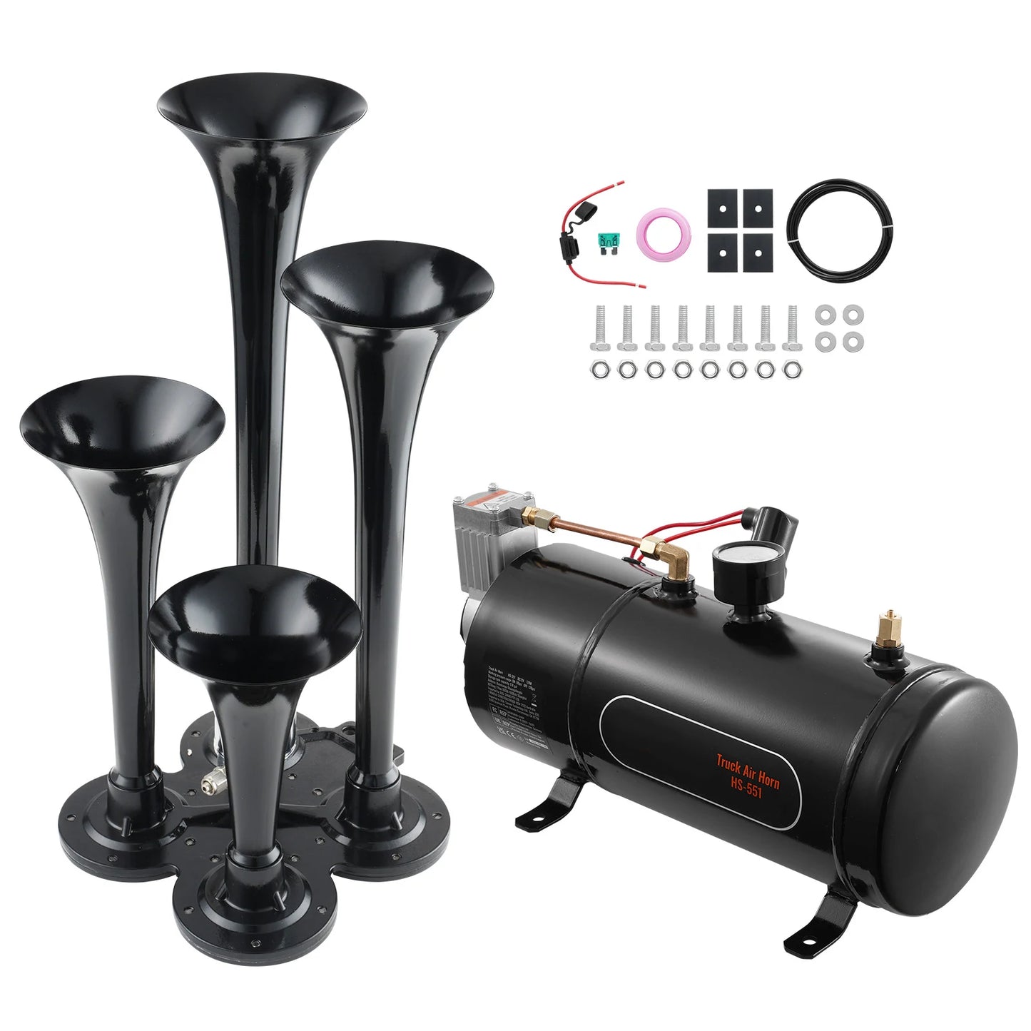 SucceBuy Train Horns Kit 4 Trumpets Air Horns 150dB