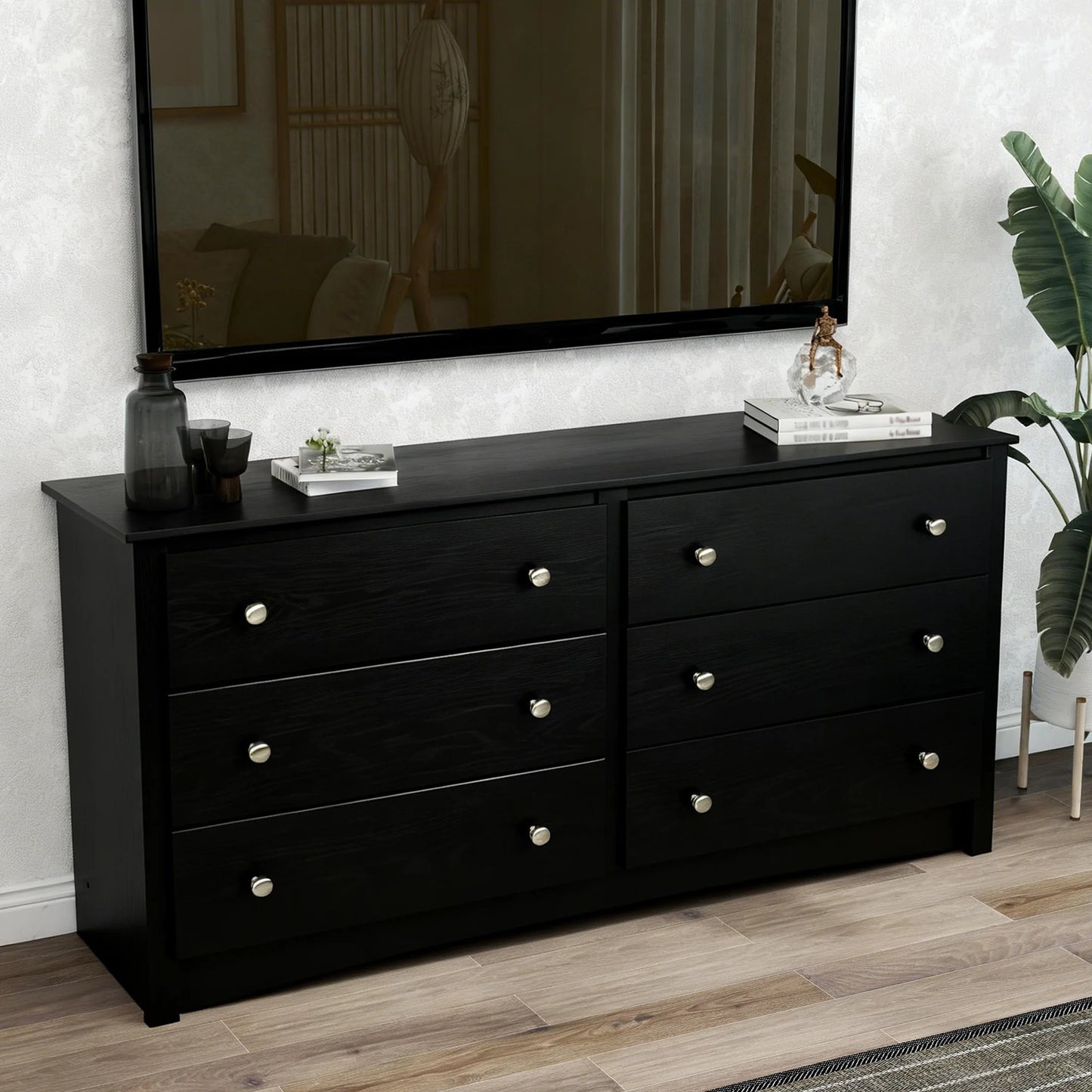 JHK 6 Drawer Wood Dresser Cabinet For Living Room Minimalist Modern