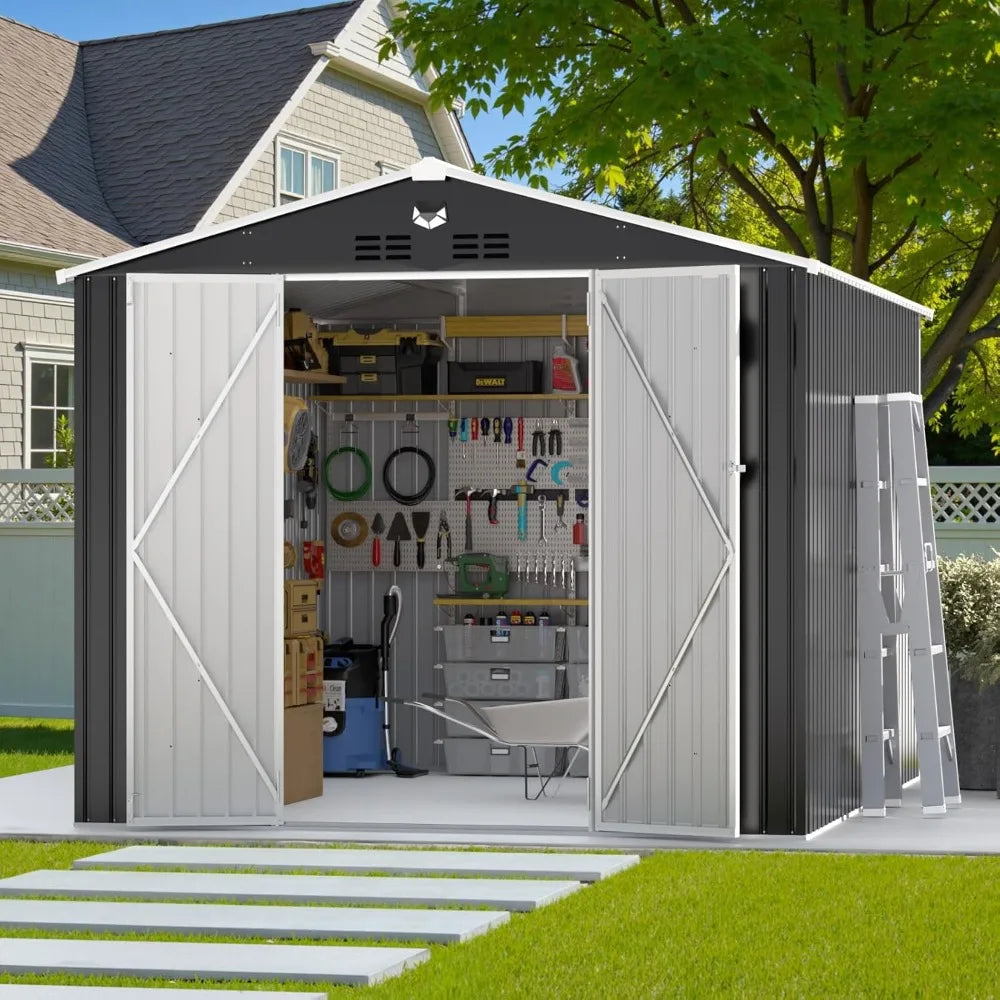 Metal Outdoor Storage Shed With Lockable Doors Waterproof