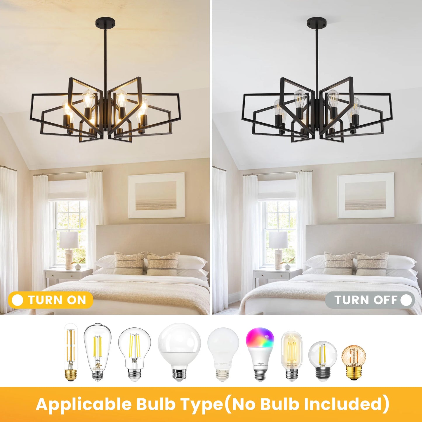 Geometric 8-Light Adjustable Height Chandelier Black Frame And Gold Accents