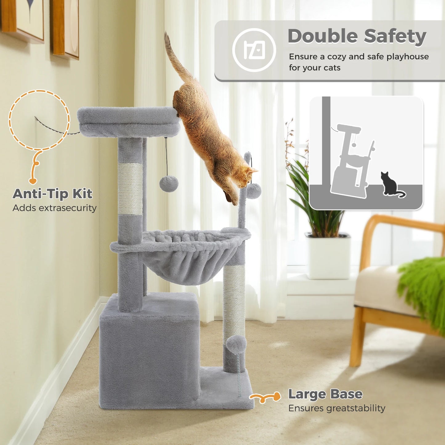 PEQULTI Cat Tree With Natural Sisal Scratching Post And Condo