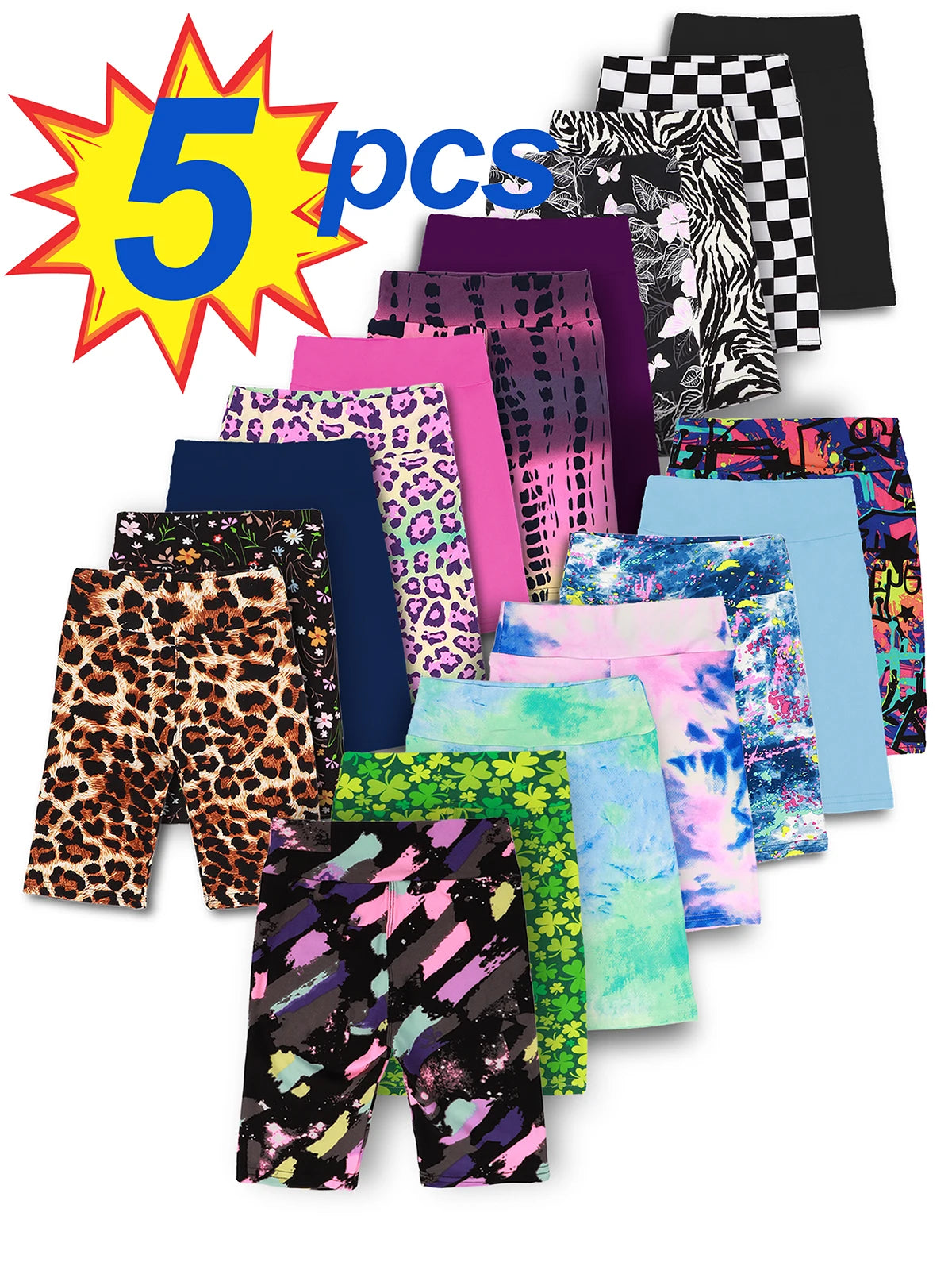 Five Piece Girls Yoga Shorts Set High Waist Dance Sports