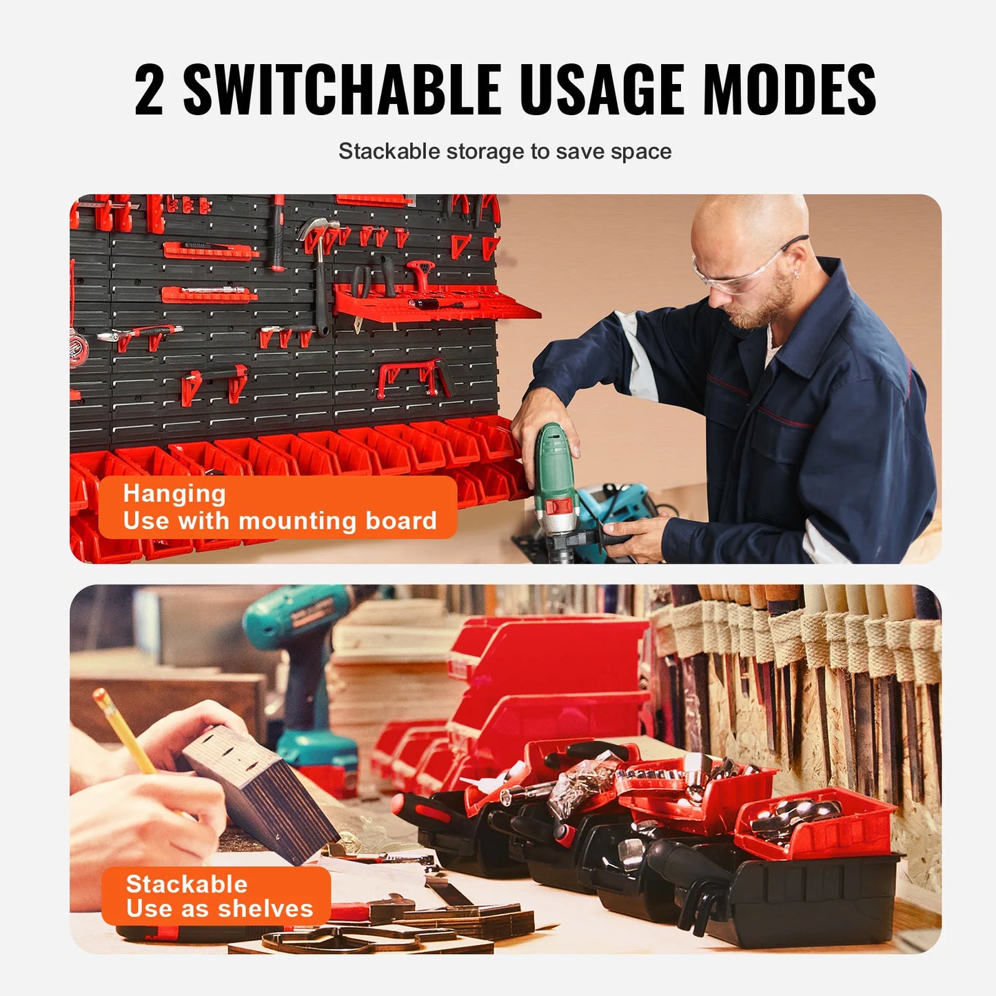 SucceBuy Wall Mounted Storage Bins Rack Organizer For Garage Tools