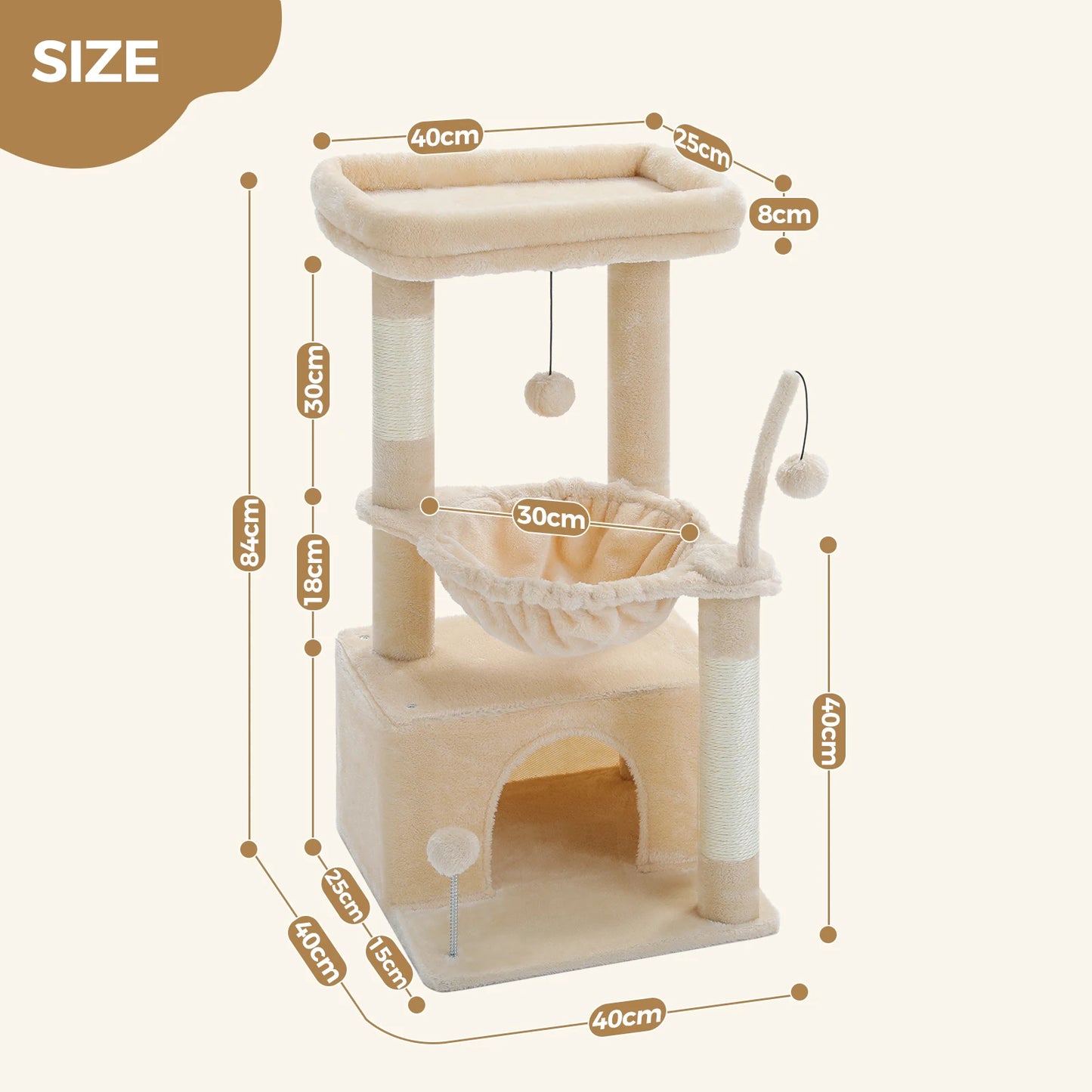 PEQULTI Cat Tree With Natural Sisal Scratching Post And Condo
