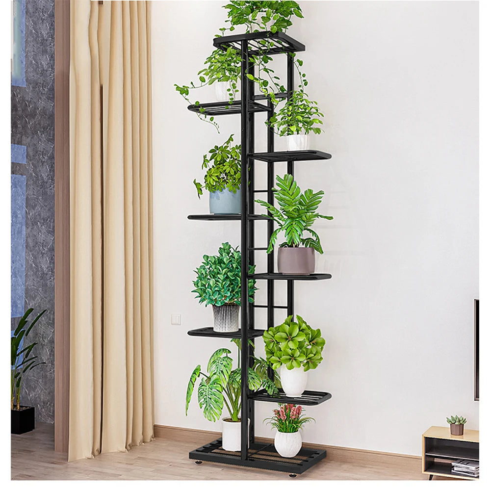 Eight Tier Metal Plant Stand Indoor Outdoor Nine Pot Holders Display Rack