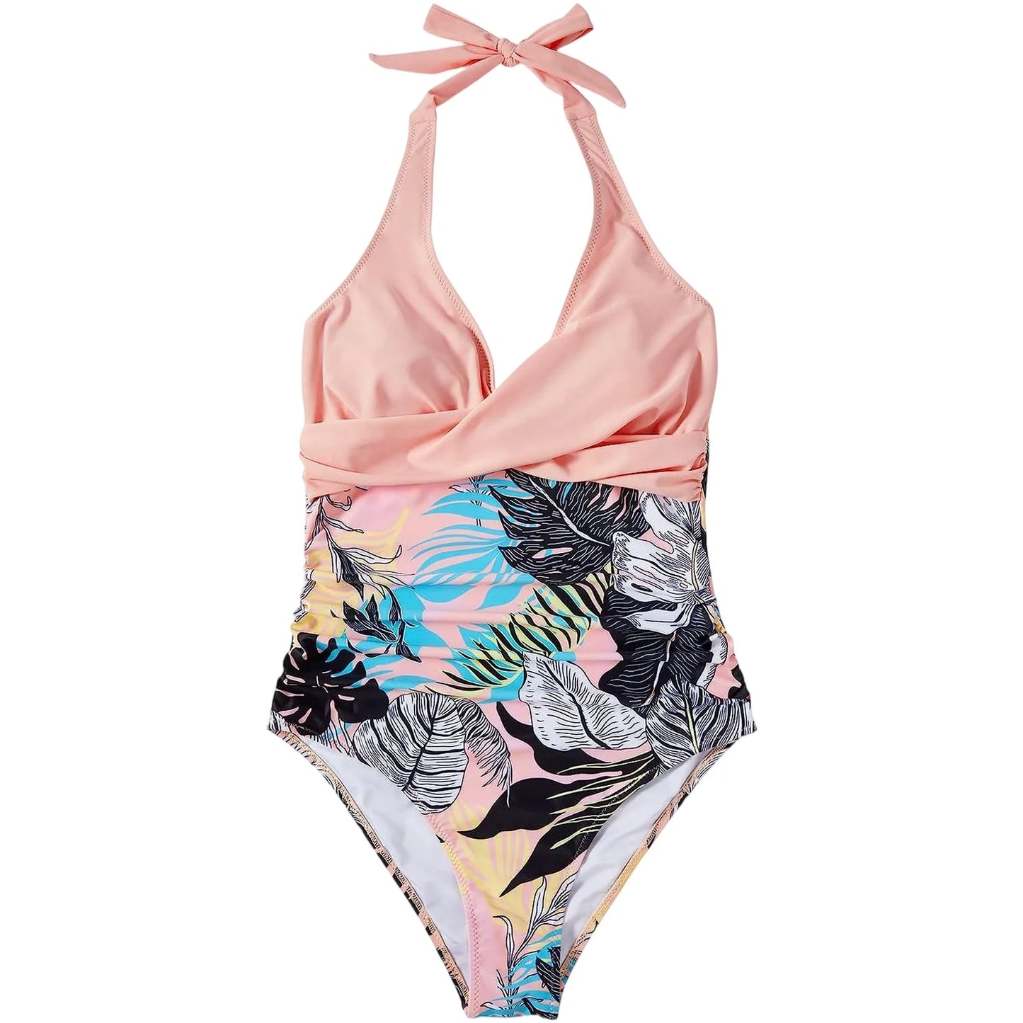 NONECN Tummy Control Cross Front Striped One Piece Swimsuit