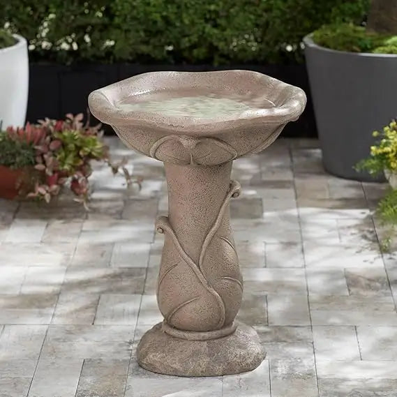 Water Lily Rustic Outdoor Cement Fountain Bird Bath