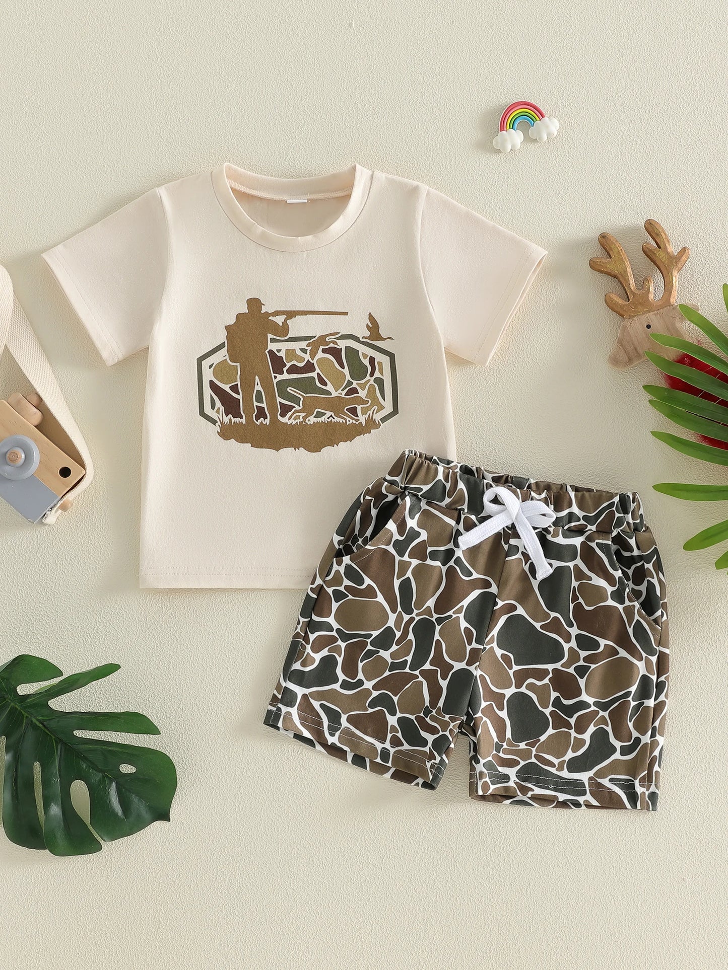 Baby Summer Outfit Set Short Sleeve Tee and Camo Shorts
