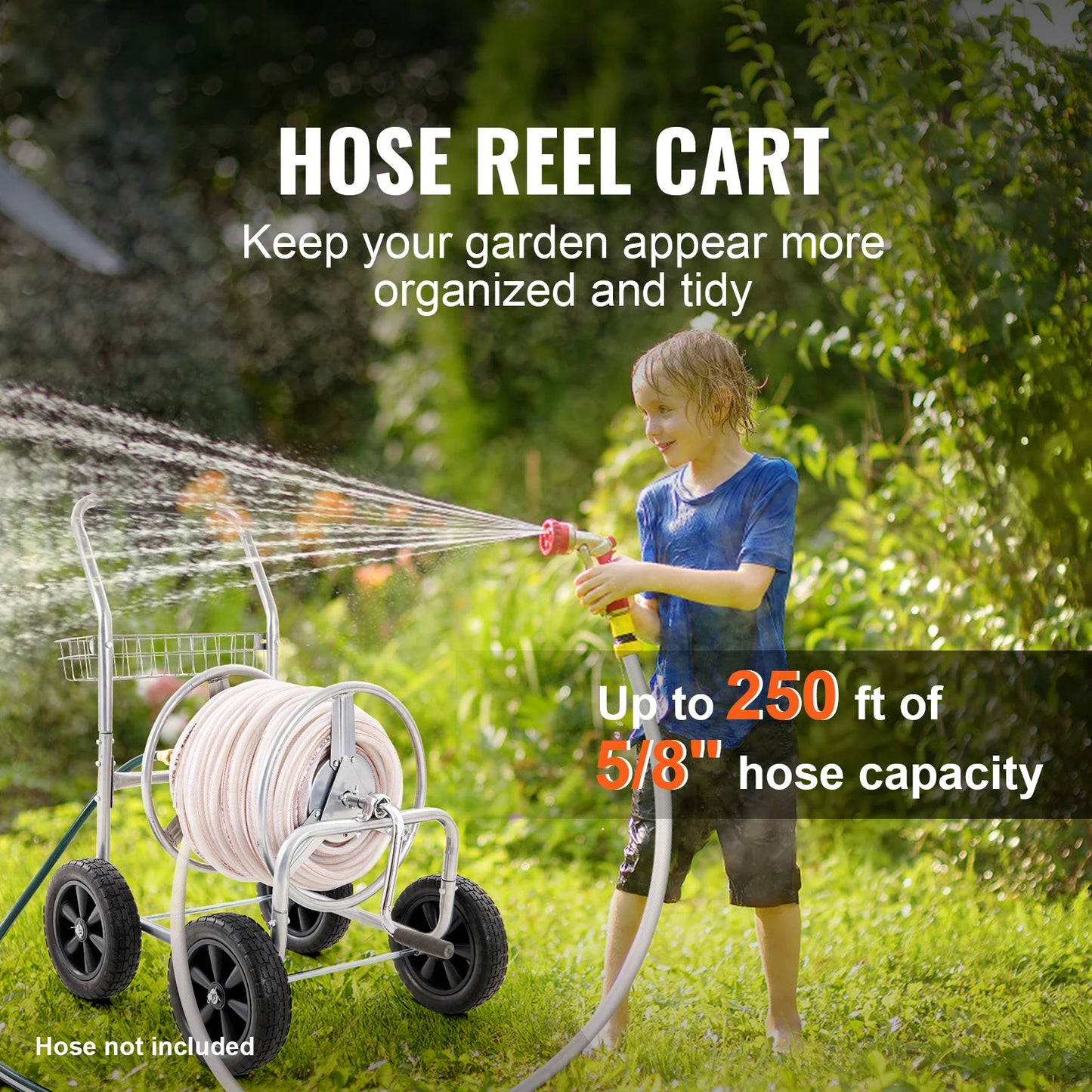 SucceBuy Hose Reel Cart Heavy Duty Garden With Basket