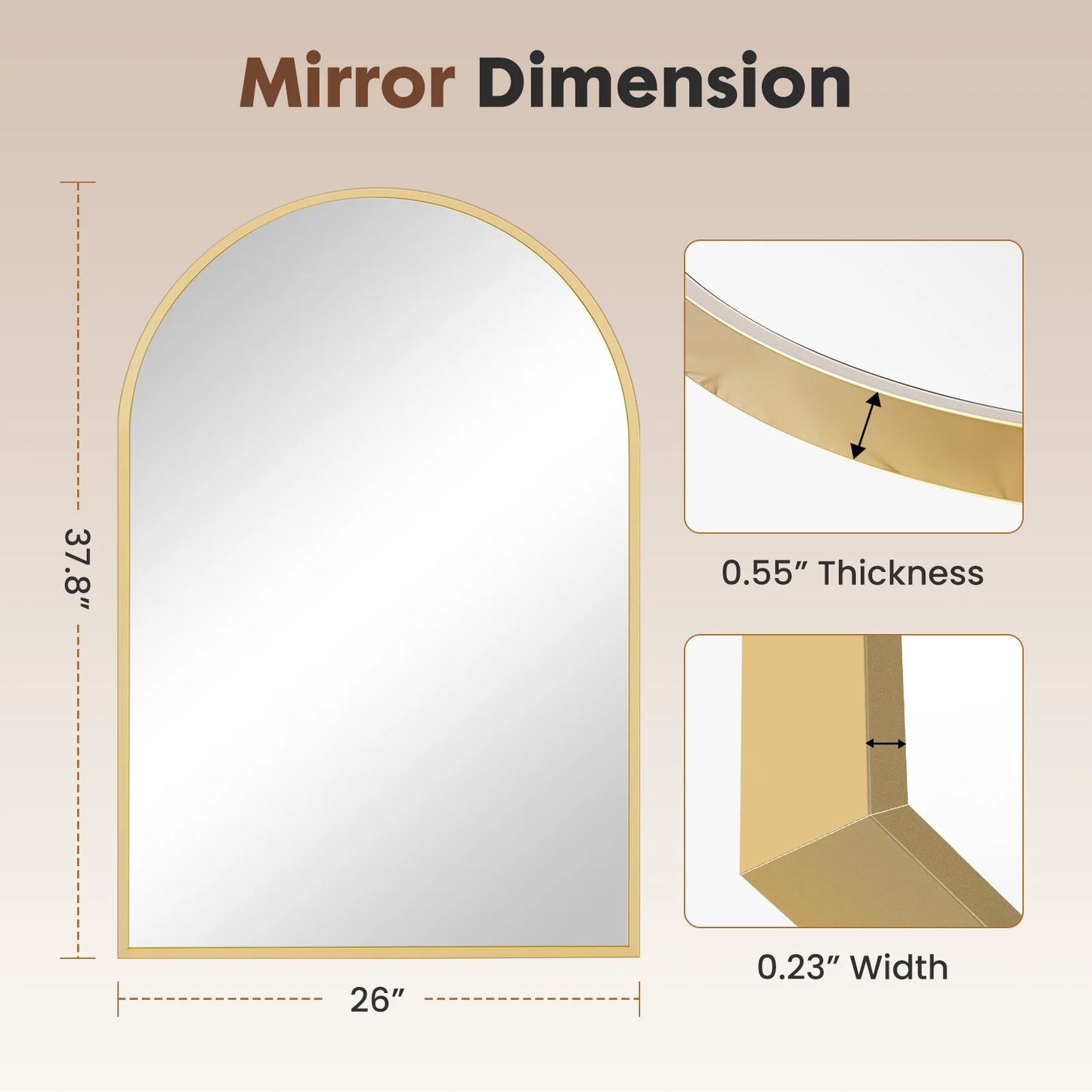 JHK Arched Metal Framed Bathroom Mirrors For Wall Decor
