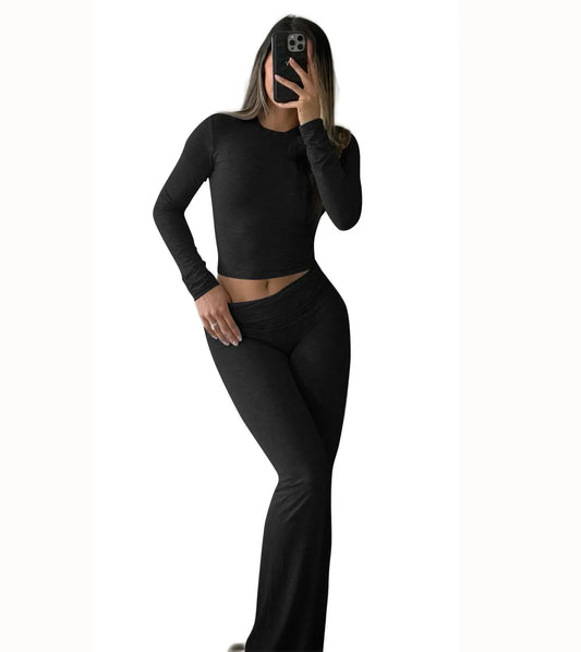 Women's Yoga Two Piece Set Long Sleeve Wide Leg Activewear Coordinated Set