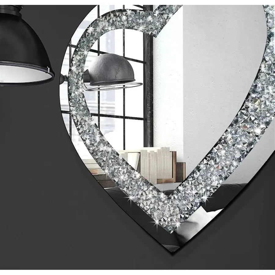 Crystal Crush Diamond Heart Shaped Silver Wall Mirror