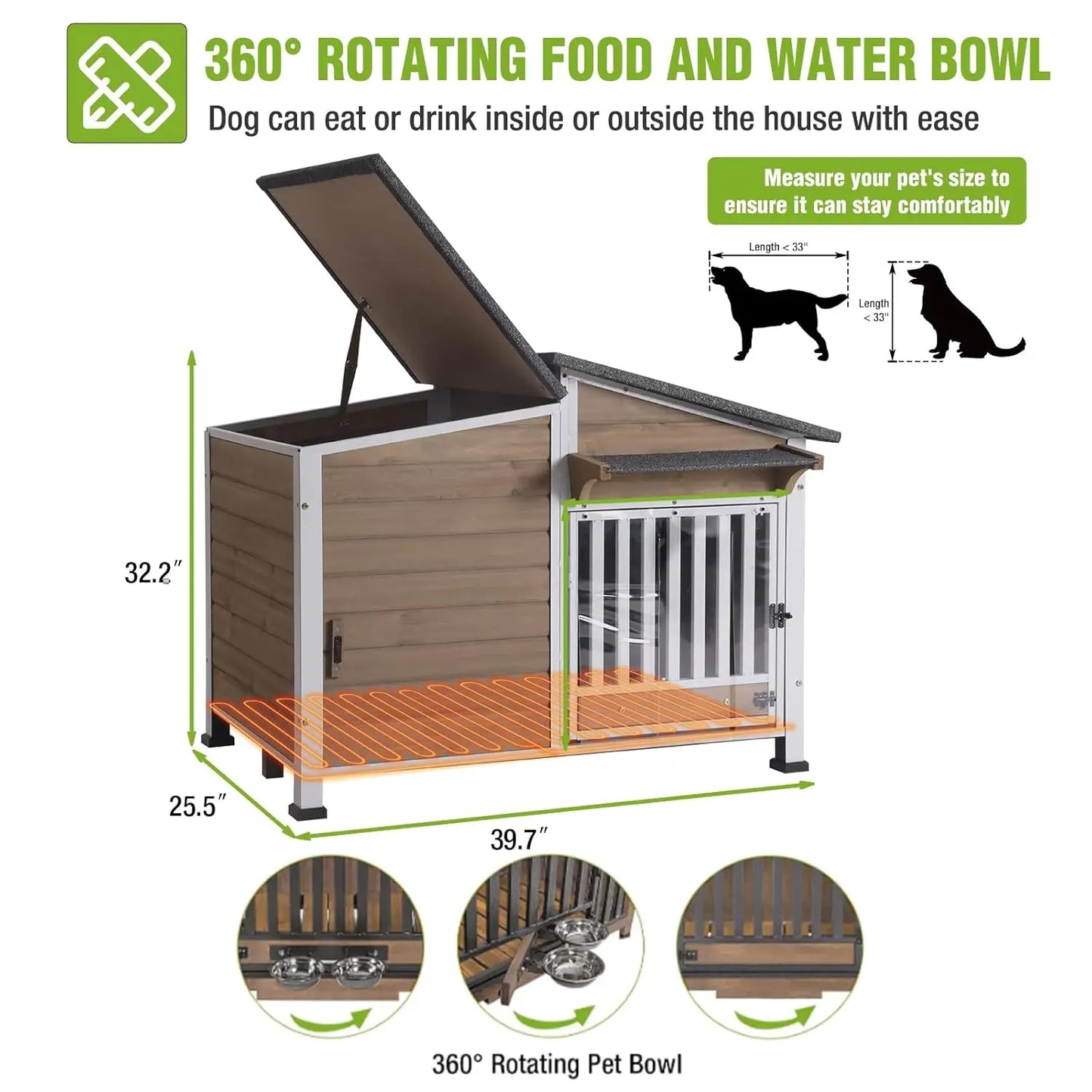 Insulated Heated Dog House With Pad Weatherproof Chew-Proof Metal Frame