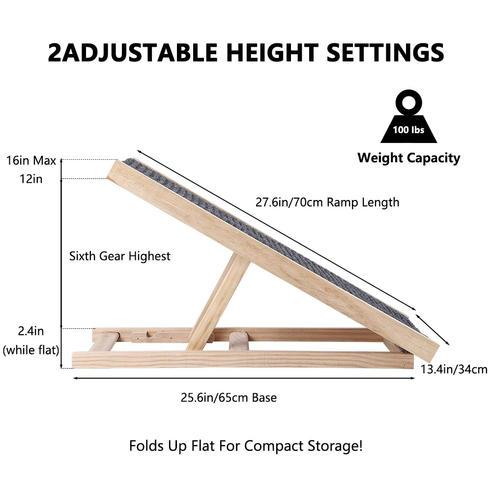 TWISTER.CK Pet Dog Ramp Ladder Natural Pine Wooden Lightweight Folding