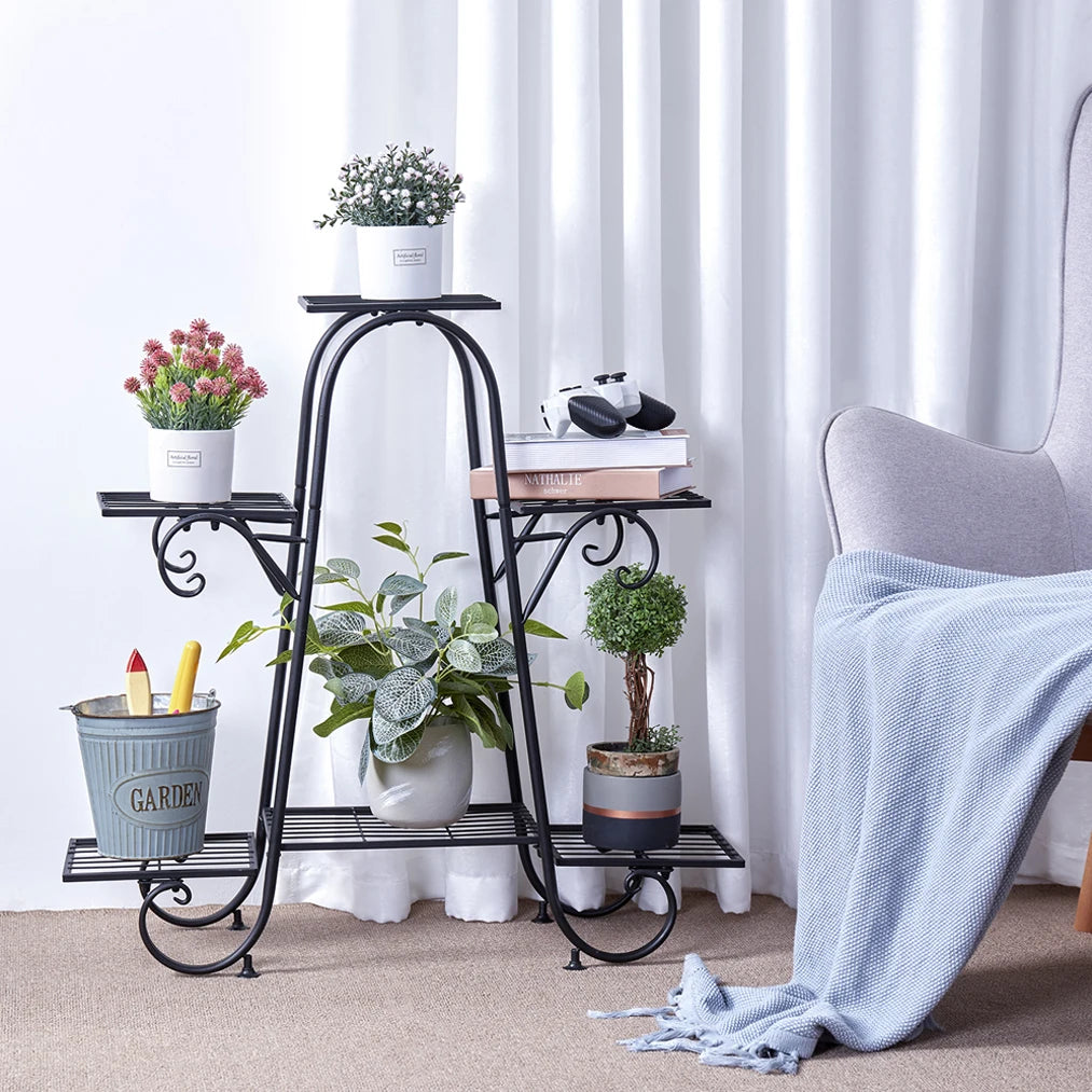6 Tier Metal Plant Stand Garden Patio Wrought Iron