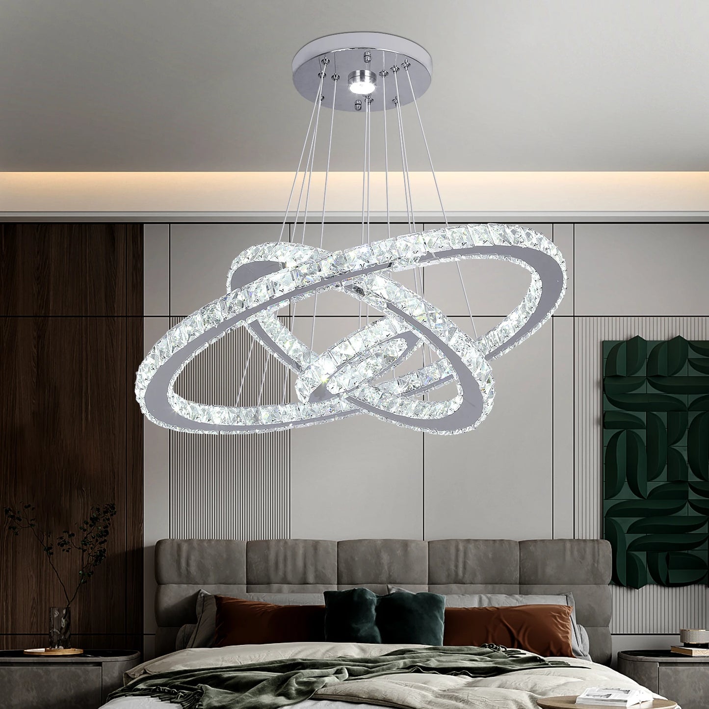 VETRULUS Crystal Ceiling Chandelier Three Ring Pendant Light