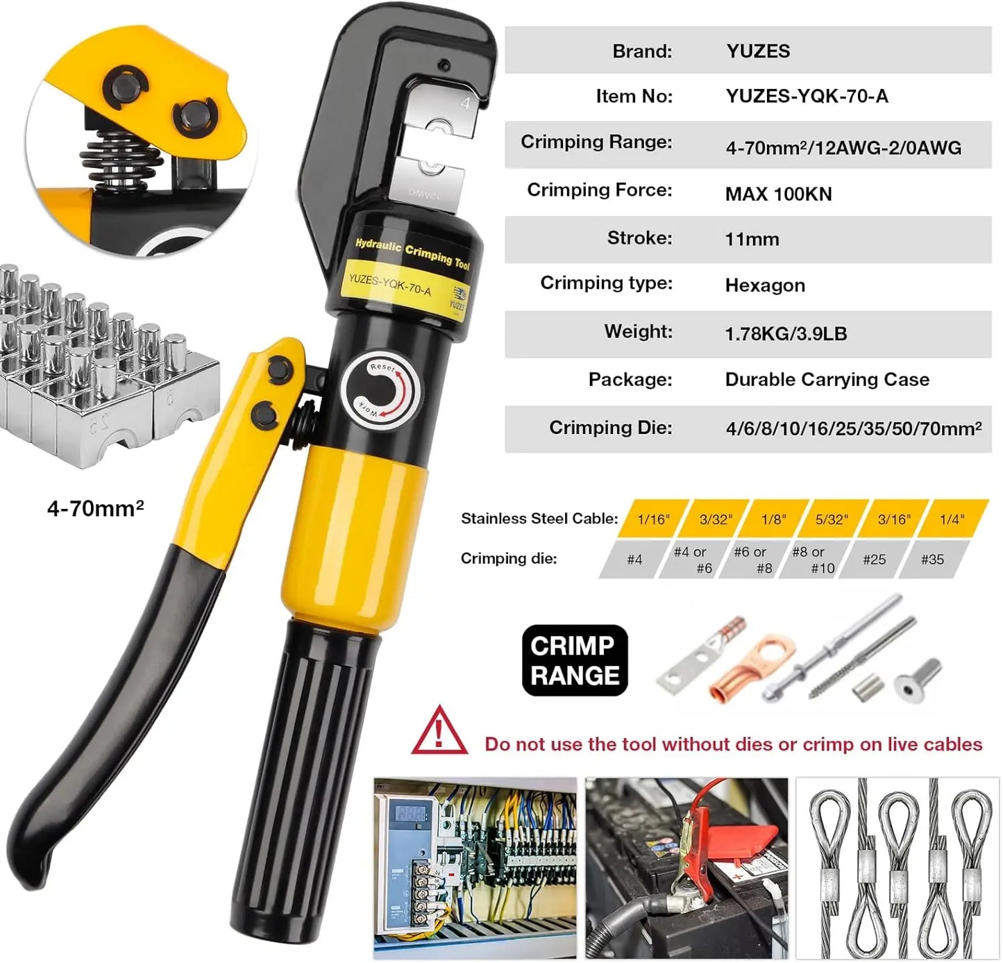 Hydraulic Crimping Tool And Cable Cutter 10 Tons 9 Dies