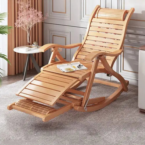 Heavy Duty Folding Bamboo Rocking Chair for Indoor and Outdoor