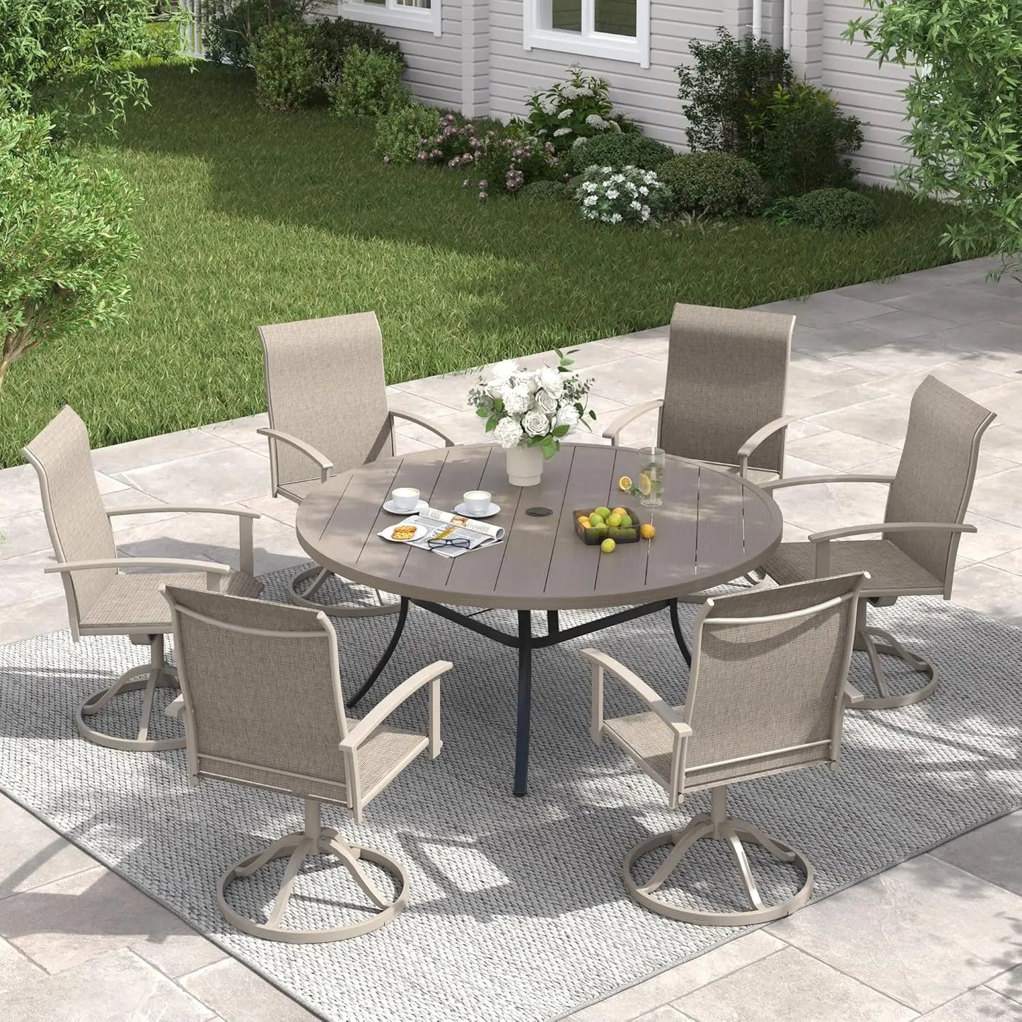Swivel Patio Chairs Set of 4 High Back Textilene Dining