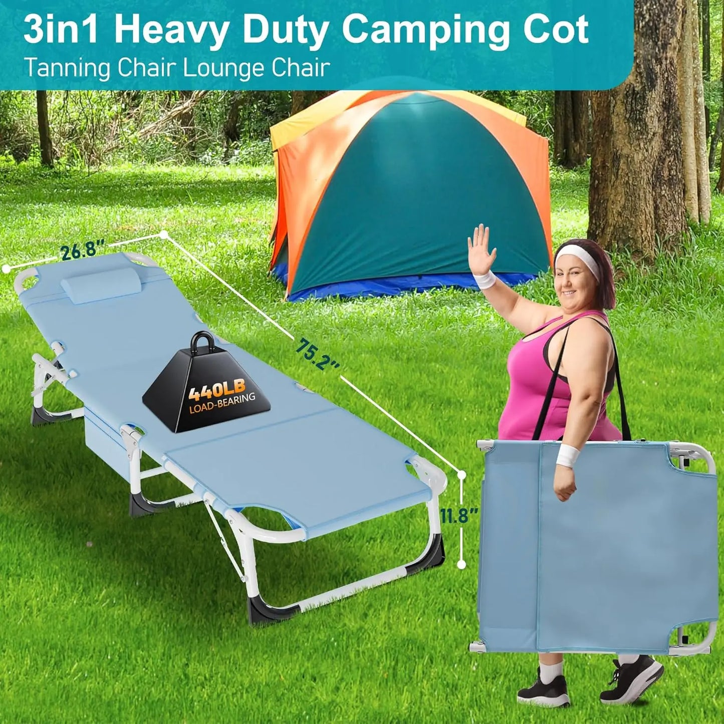 3 In 1 Sun Tanning Chair Folding Chaise Lounge