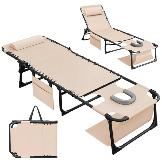 Beach Lounge Chair Outdoor Heavy Duty Folding Sun Tanning Chair