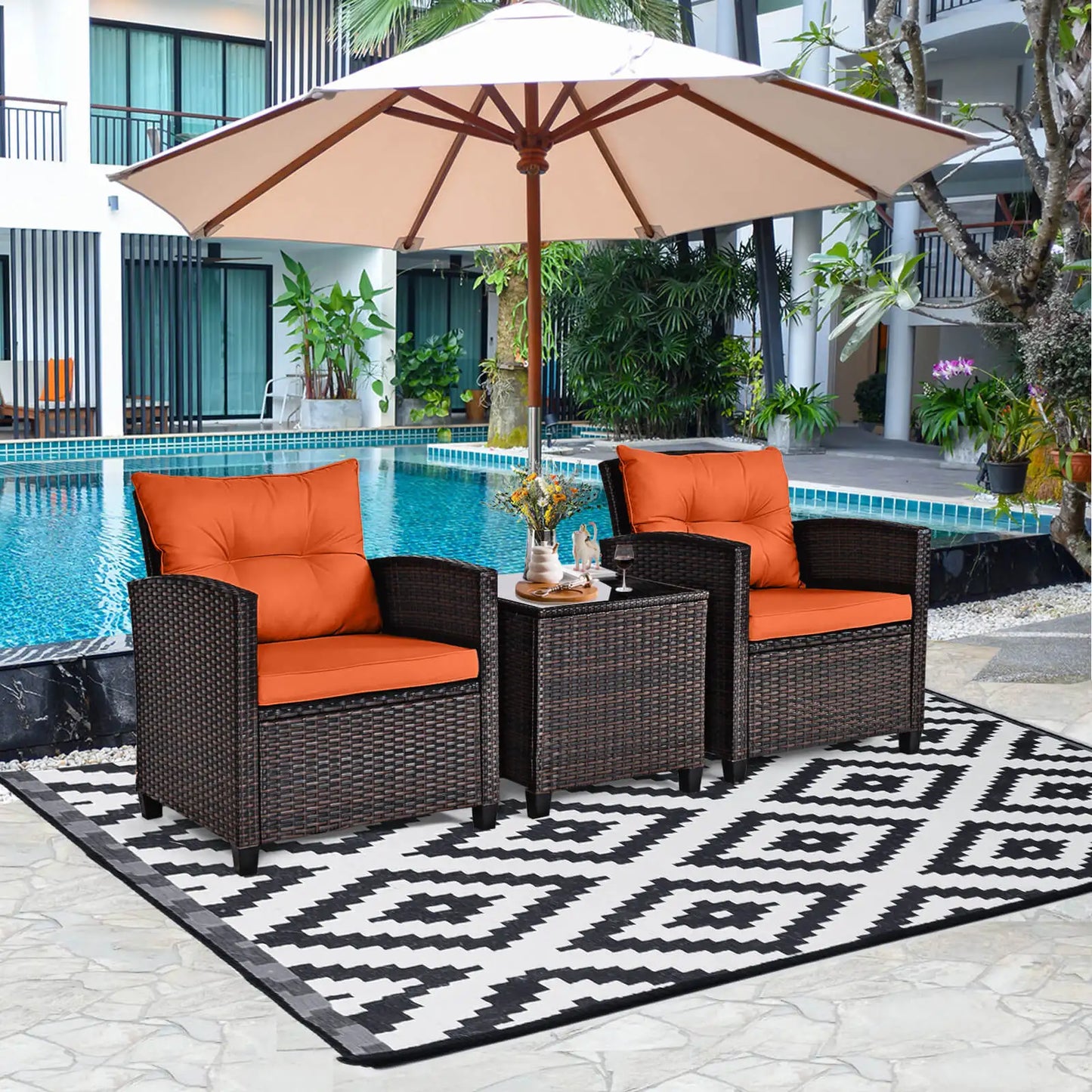 HOMASIS Patio Rattan Furniture Set Cushioned Conversation Set