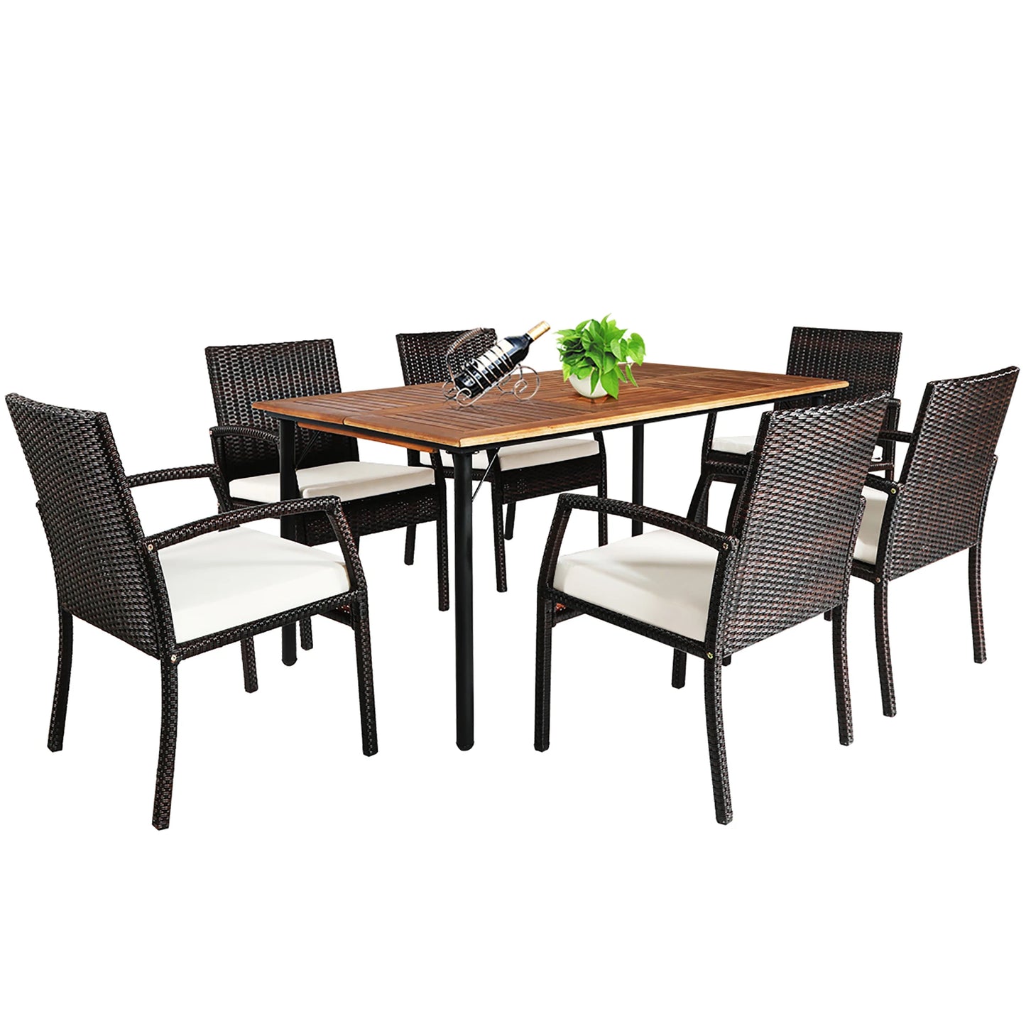 Homasis 7 Piece Patio Rattan Dining Set With Umbrella Hole