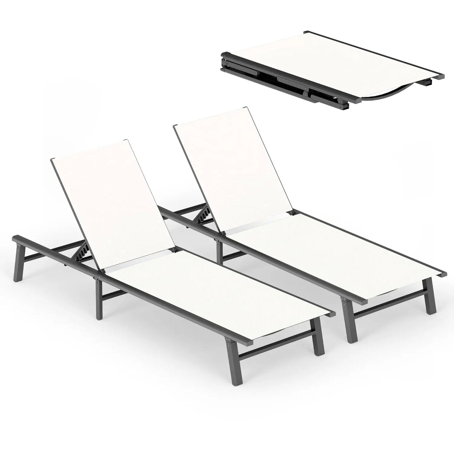 Foldable Outdoor Lounge Chair Set Of 2 Aluminum Chaise