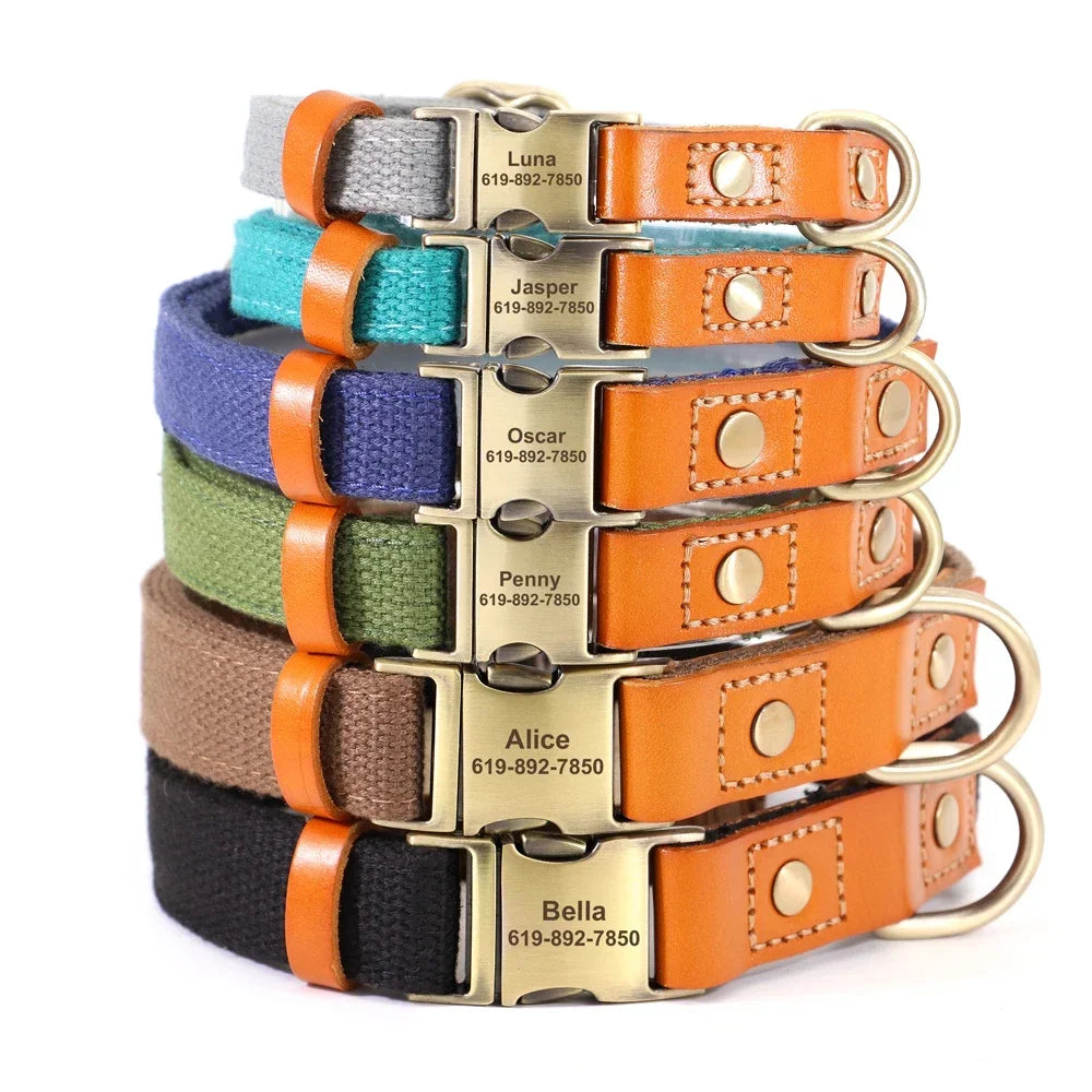 Nylon Custom Dog Collar Leash Set With Personalized Nameplate ID