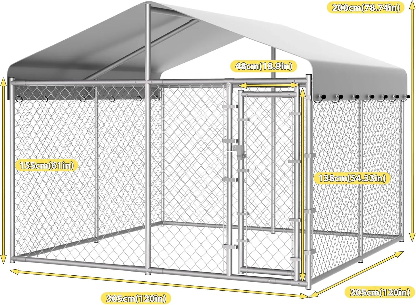 Outdoor Dog Kennel With Roof Anti-Rust Galvanized Chain Link Enclosure