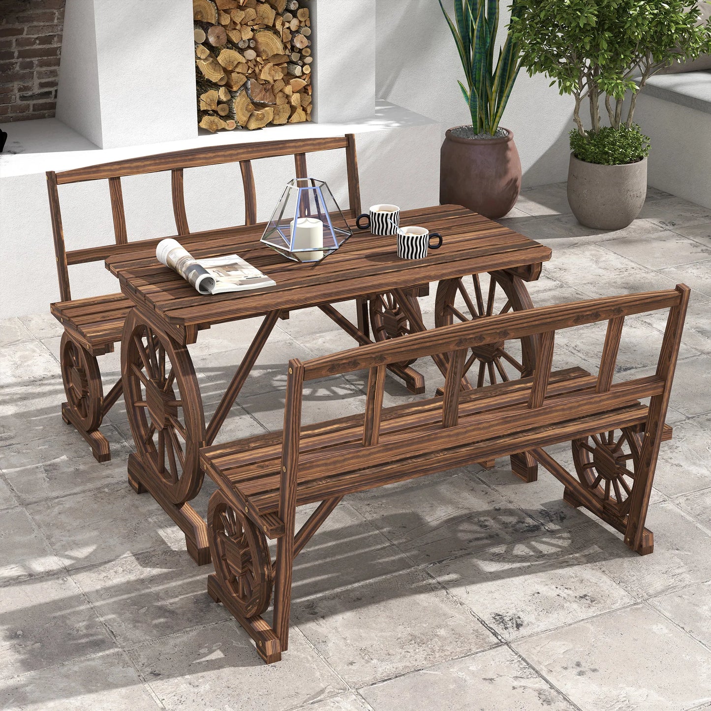 Outsunny Patio Dining Set For 4 With Wagon Wheel Design