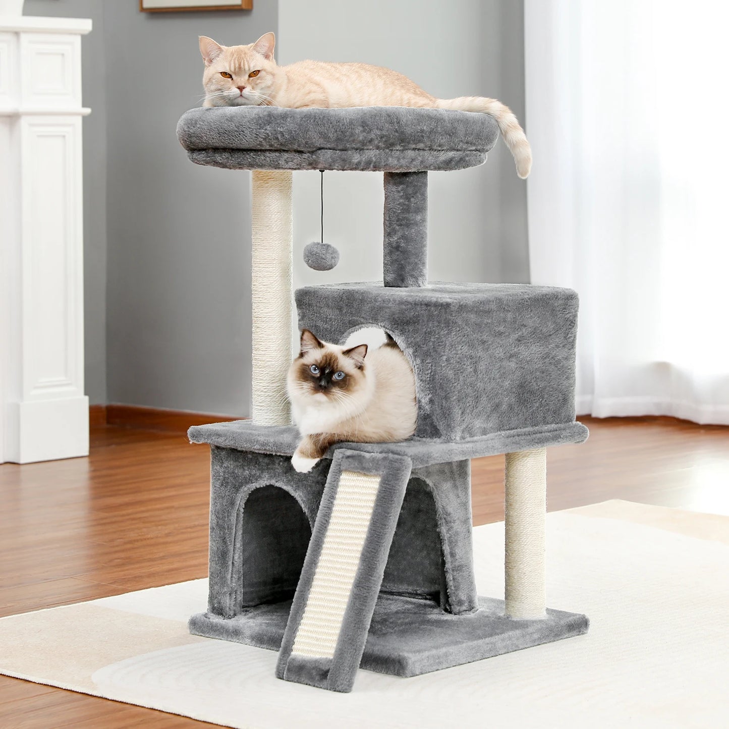 PEQULTI Cat Tree With Natural Sisal Scratching Post And Condo